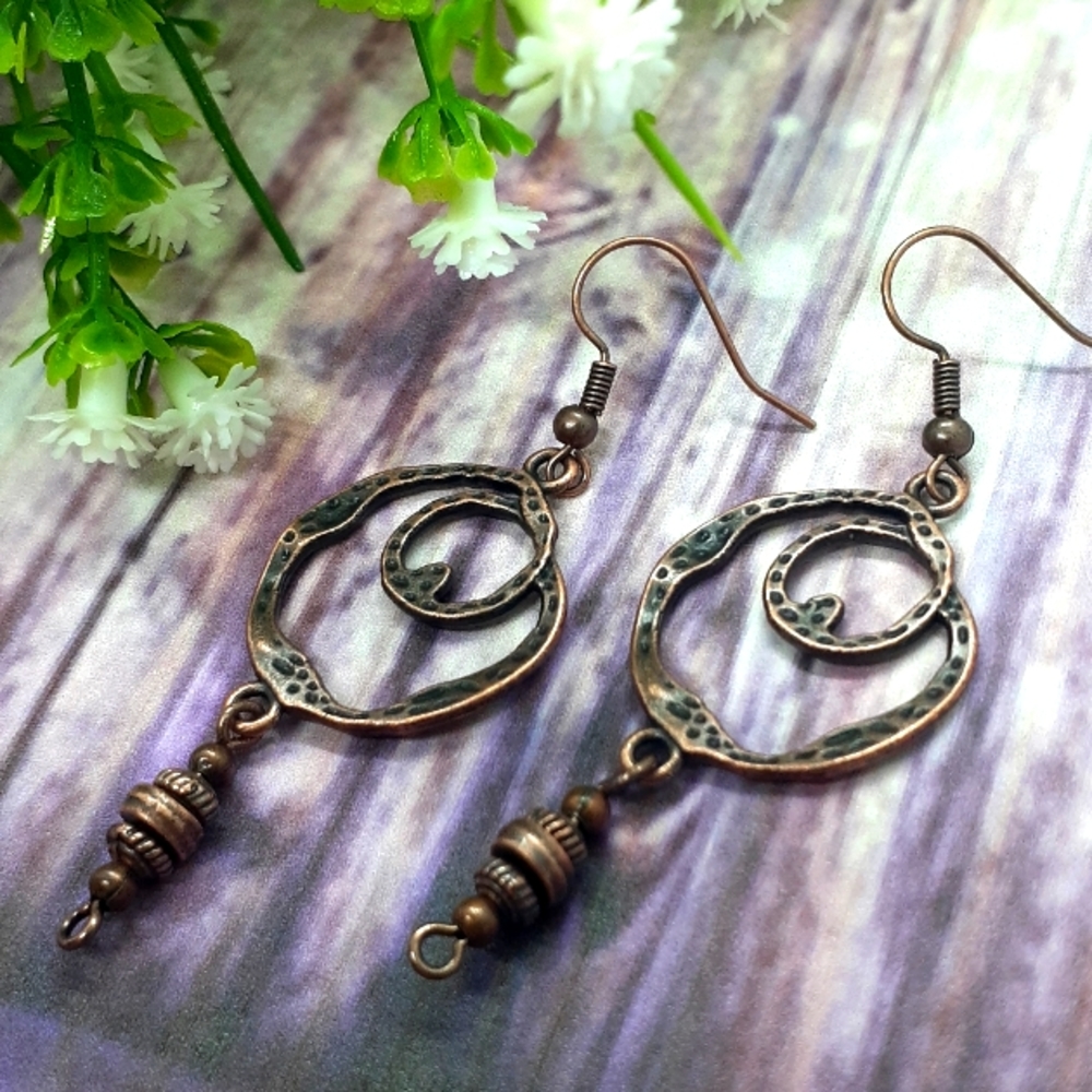 Copper dangle earrings - Picture 2 of 5